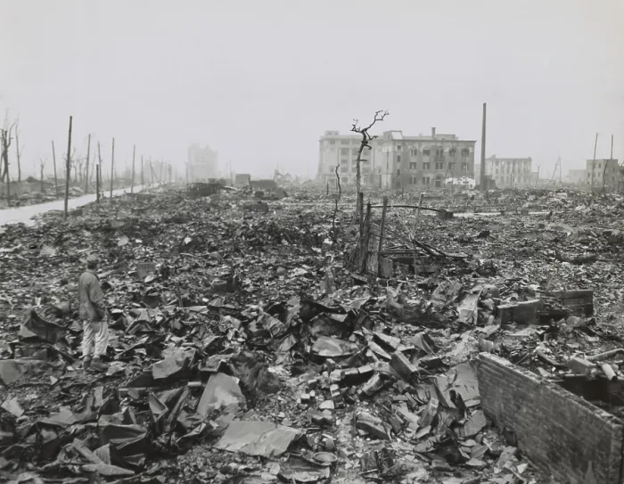 Framed Print : Hiroshima ruins were documented by U.S. Navy photographer Stanley Troutman on Sept. 7, 1945. In this photo, Troutman is standing in left foreground. World War 2 Framed Print : Hiroshima ruins were documented by U.S. Navy photographer Stanley Troutman on Sept. 7, 1945. In this photo, Troutman is standing in left foreground. World War 2