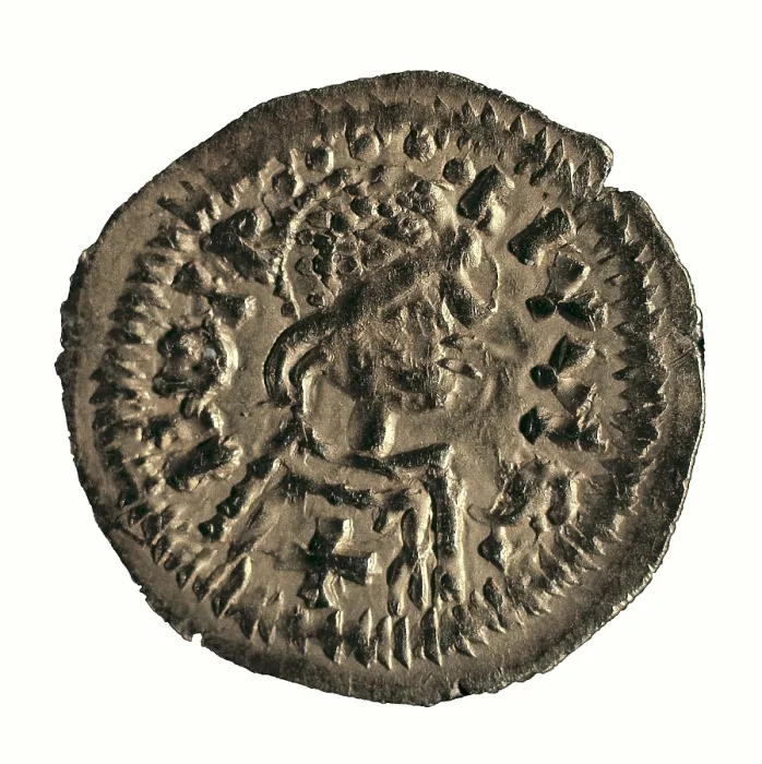 Framed Print : Hispanic-Visigothic triens of Ergica and Wittiza. Coin. SPAIN. Barcelona. Numismatic Cabinet of Catalonia. AISA / Everett Collection**US SALES ONLY**