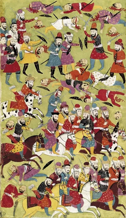Framed Print : History of Muhammad and the First Four 'Rightly Guided' Caliphs. Battle between Ali and his adversaries. Persian art. Miniature Painting. FRANCE. Paris
