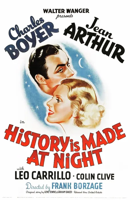 Framed Print : HISTORY IS MADE AT NIGHT, l-r: Charles Boyer, Jean Arthur on poster art, 1937 Framed Print : HISTORY IS MADE AT NIGHT, l-r: Charles Boyer, Jean Arthur on poster art, 1937