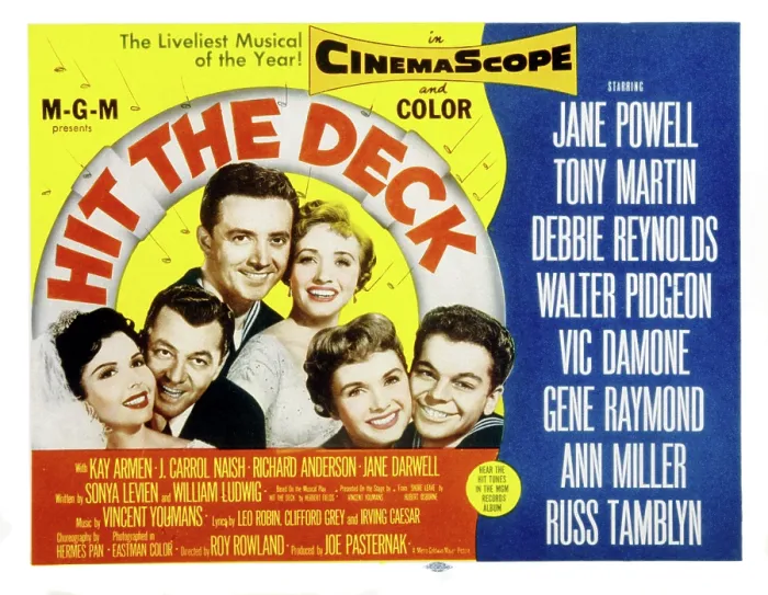 Framed Print : HIT THE DECK, Ann Miller, Tony Martin, Jane Powell, Vic Damone, Debbie Reynolds, Russ Tamblyn, 1955