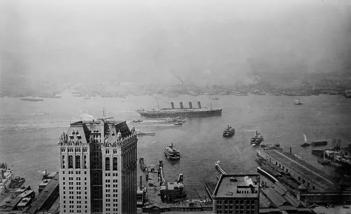 Framed Print : HMS Lusitania arriving in New York harbor as seen from Singer Building. 1908. (BSLOC_2012_4_102) Framed Print : HMS Lusitania arriving in New York harbor as seen from Singer Building. 1908. (BSLOC_2012_4_102)