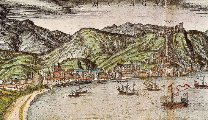Framed Print : HOGENBERG, Franz (1535-1590). Civitatis Orbis Terrarum. 1572-1617. Malaga (1599). Engraving for the work 'Civitatis Orbis Terrarum', by George Braun
