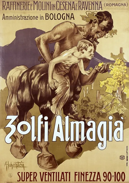 Framed Print : HOHENSTEIN, Adolf (1854-1928). Zolfi Almaglia' advertising poster. Poster of 1913. Art Nouveau. Litography