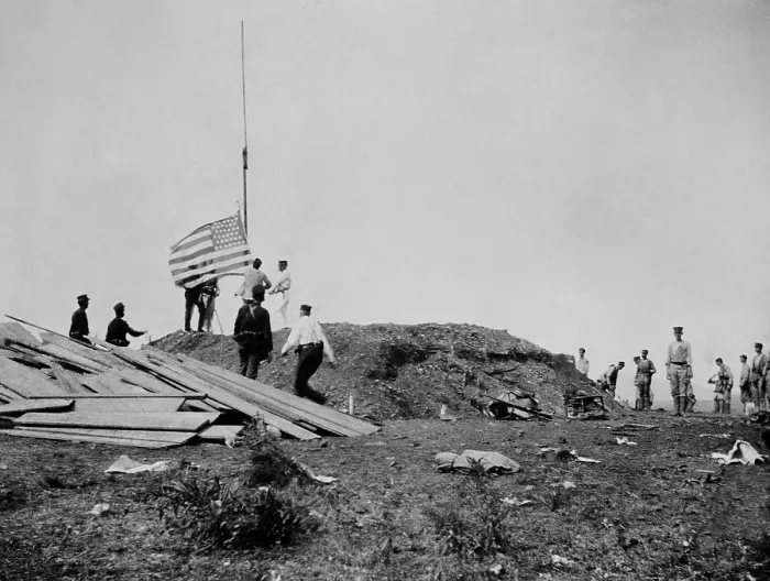 Framed Print : Hoisting the flag at Guantanamo, June 12, 1898 during the Battle of Camp McCalla Framed Print : Hoisting the flag at Guantanamo, June 12, 1898 during the Battle of Camp McCalla
