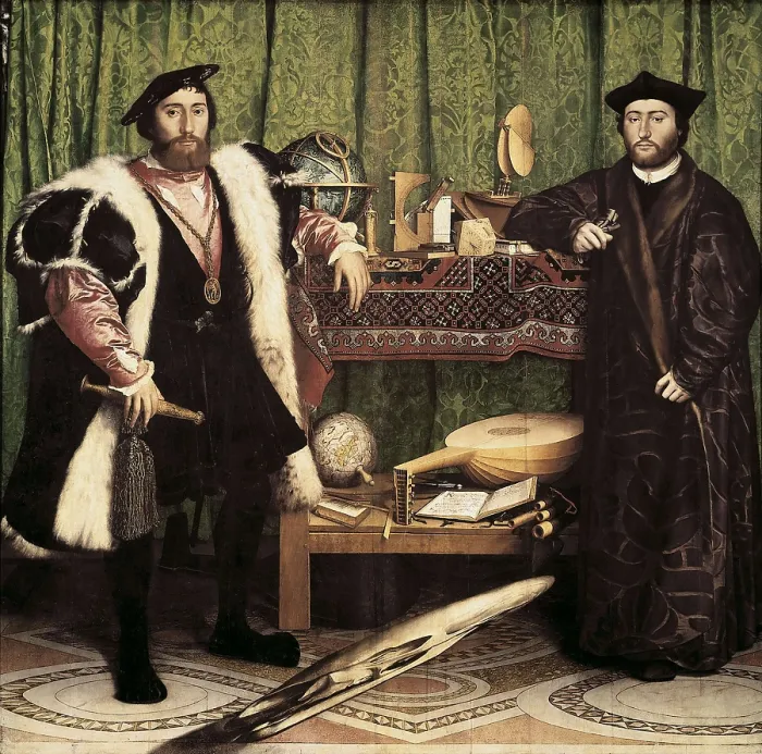 Framed Print : HOLBEIN, Hans, 'the Younger' (1497-1547). The Ambassadors. 1533. Portrait of Jean de Dinteville and Georges de Selve. Flemish art. Oil on wood. UNITED KINGDOM. London Framed Print : HOLBEIN, Hans, 'the Younger' (1497-1547). The Ambassadors. 1533. Portrait of Jean de Dinteville and Georges de Selve. Flemish art. Oil on wood. UNITED KINGDOM. London
