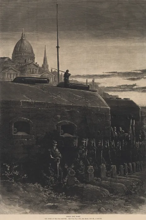 Framed Print : HOLD THE FORT, the Spirit of the War Revived, The War Was Not, and Shall Not Be a Failure, by Thomas Nast, in Harper's Weekly, Oct. 7, 1876