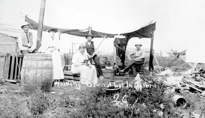 Framed Print : Holding down a town lot in Guthrie, Oklahoma, photograph by C.P. Rich, 1889