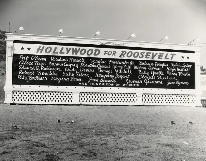 Framed Print : Hollywood for Roosevelt. Billboard with signatures of movie stars for FDR in 1940. Signatories include Humphrey Bogart, Rosalind Russell, Henry Fonda and Betty Grable Framed Print : Hollywood for Roosevelt. Billboard with signatures of movie stars for FDR in 1940. Signatories include Humphrey Bogart, Rosalind Russell, Henry Fonda and Betty Grable