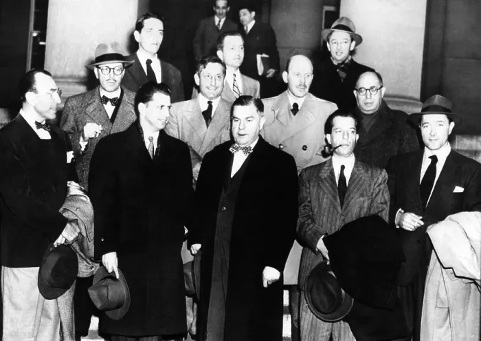 Framed Print : Hollywood Ten. In front of the District Building in Washington, DC, where they pleaded not guilty to Contempt of Congress charges
