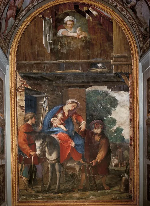 Framed Print : Holy Family Arriving at the Inn, by Giovanni Mannozzi Known as Giovanni da San Giovanni, 1550 - 1599 about, 16th Century, - Italy, Tuscany, Florence, Fine Arts Academy