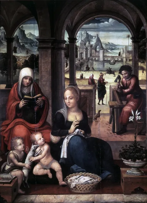 Framed Print : Holy Family, Master of the Grifo, 1500 - 1520, 16th Century, table - Spain, Valencia, Museum of Fine Arts San Pio V. Whole artwork view