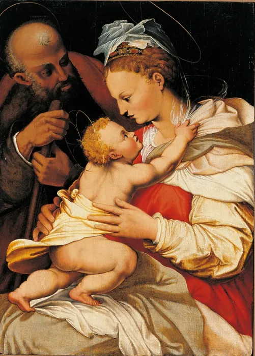 Framed Print : The Holy Family, by Pietro Bonaccorsi know as Perin del Vaga, 16th Century, oil on canvas, 92, 5 x 67, 5 - Italy, Lombardy, Bergamo, Credito Bergamasco