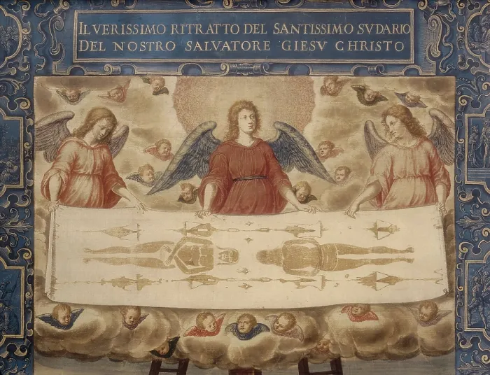 Framed Print : The Holy Shroud. ca. 1600. Upper detail. Renaissance art. Oil on canvas. ITALY. Turin. Galleria Sabauda (Sabauda Gallery). AISA / Everett Collection**US SALES ONLY**