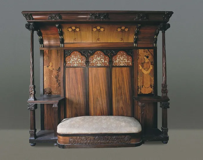 Framed Print : HOMAR i MESQUIDA, Gaspar (1870-1953). Sofa. 1901-1907. SPAIN. Reus. Navs House. Made in wood carving and marquetry. Modernism. Furniture. AISA / Everett Collection**US SALES ONLY** Framed Print : HOMAR i MESQUIDA, Gaspar (1870-1953). Sofa. 1901-1907. SPAIN. Reus. Navs House. Made in wood carving and marquetry. Modernism. Furniture. AISA / Everett Collection**US SALES ONLY**