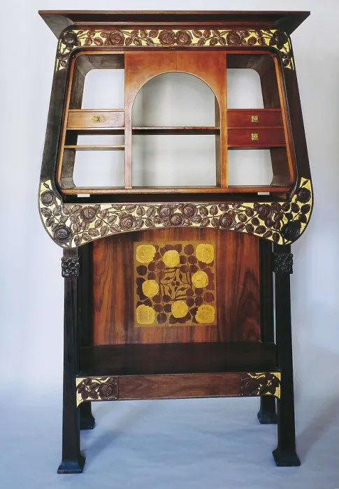 Framed Print : HOMAR i MESQUIDA, Gaspar (1870-1953). Secretaire. 1901-1907. SPAIN. Reus. Navs House. Carving and marquetry decorated with roses after a Josep Font's design. Modernism Framed Print : HOMAR i MESQUIDA, Gaspar (1870-1953). Secretaire. 1901-1907. SPAIN. Reus. Navs House. Carving and marquetry decorated with roses after a Josep Font's design. Modernism