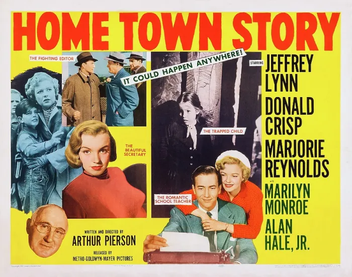 Framed Print : HOME TOWN STORY, US poster art, bottom left: Donald Crisp, Marilyn Monroe; bottom right: Jeffrey Lynn, Marjorie Reynolds; top right: Melinda Plowman, 1951