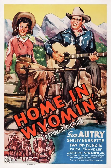 Framed Print : HOME IN WYOMIN, l-r: Fay McKenzie, Gene Autry on poster art, 1942