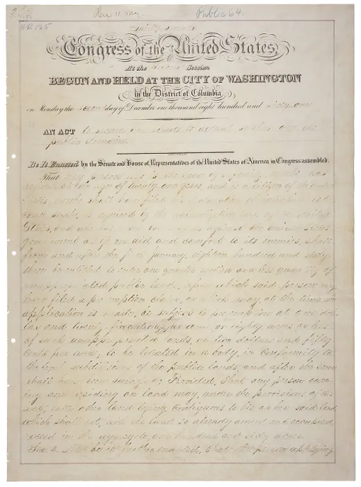 Framed Print : Homestead Act. A United States Federal law that gave an applicant freehold title to 160 acres (one quarter section or about 65 hectares)