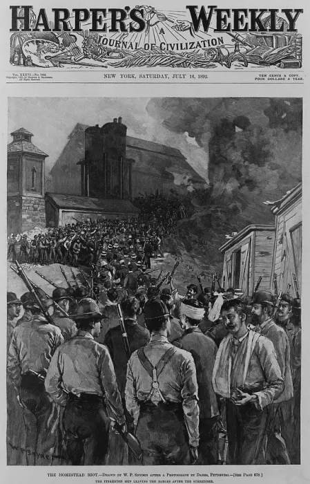 Framed Print : The Homestead Steel strike riot resulted in the death of 27 Pinkerton detectives, strikers, and civilians