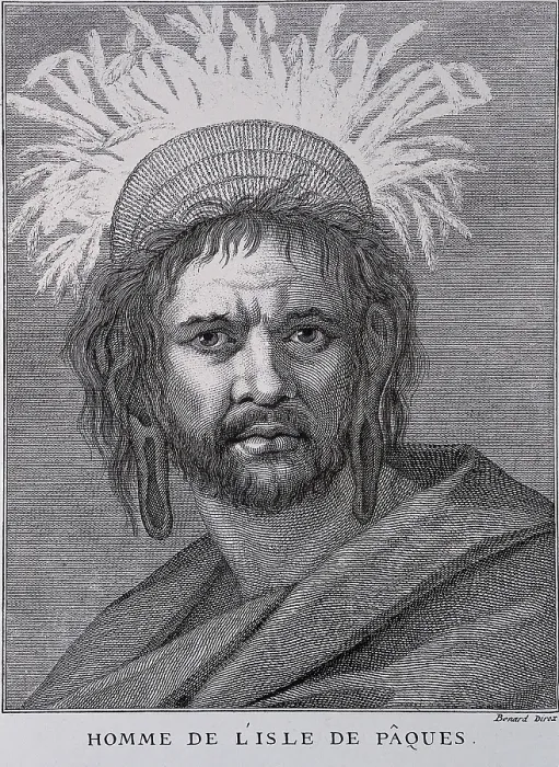 Framed Print : Homme de l'Isle de Pques (a man from Easter Island).Work by Bernard Direx, Paris, circa 1801. Engraving. - J. Bedmar / Iberfoto / Everett Collection (250250)**US SALES ONLY**