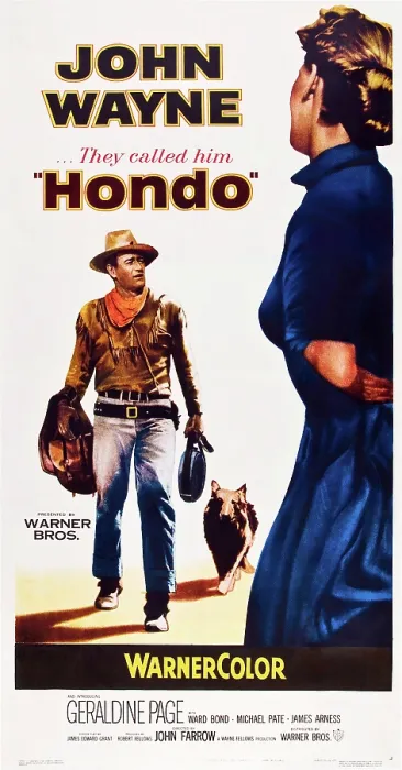 Framed Print : HONDO, left: John Wayne on poster art, 1953