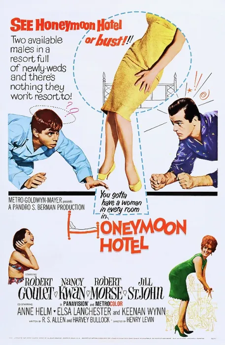 Framed Print : HONEYMOON HOTEL, US poster, top from left: Robert Morse, Robert Goulet, bottom from left: Nancy Kwan, Jill St. John, 1964 Framed Print : HONEYMOON HOTEL, US poster, top from left: Robert Morse, Robert Goulet, bottom from left: Nancy Kwan, Jill St. John, 1964