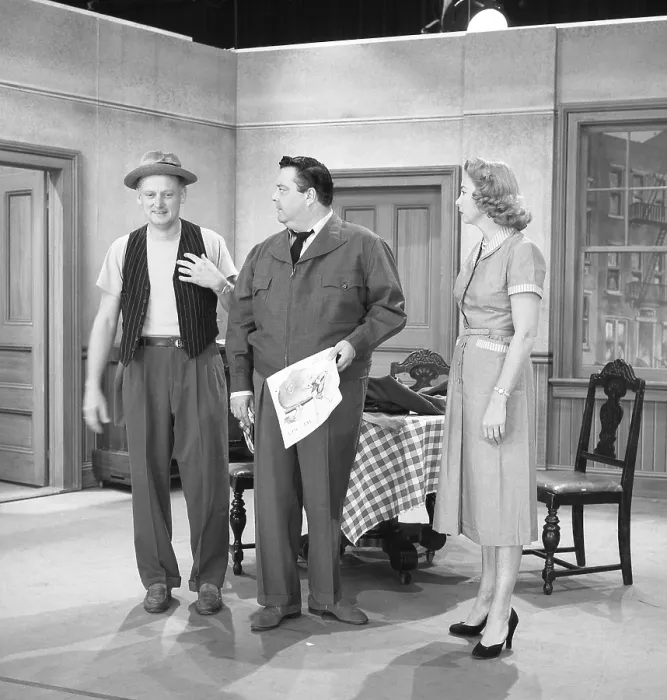 Framed Print : THE HONEYMOONERS, from left: Art Carney, Jackie Gleason, Audrey Meadows, A Matter of Life and Death, (Season 1, ep. 105, aired Oct. 29, 1955), 1955-56
