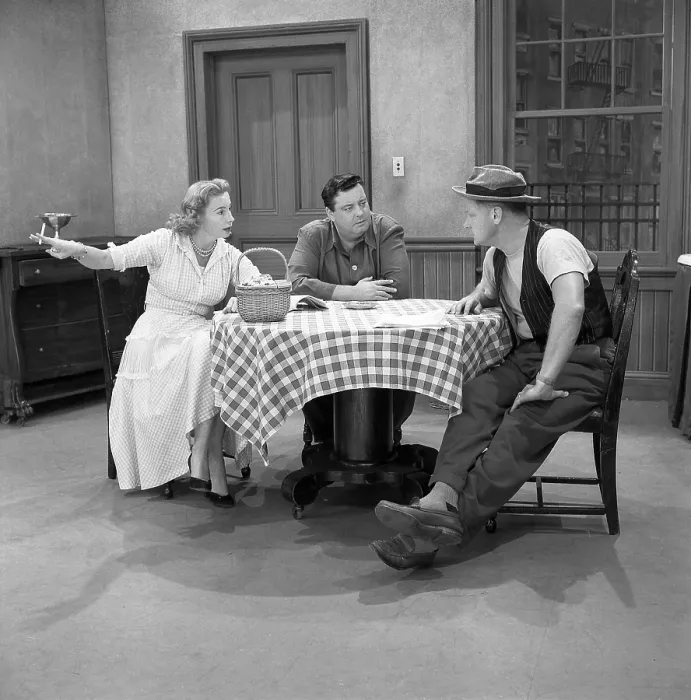 Framed Print : THE HONEYMOONERS, from left: Audrey Meadows, Jackie Gleason, Art Carney, 1955-56