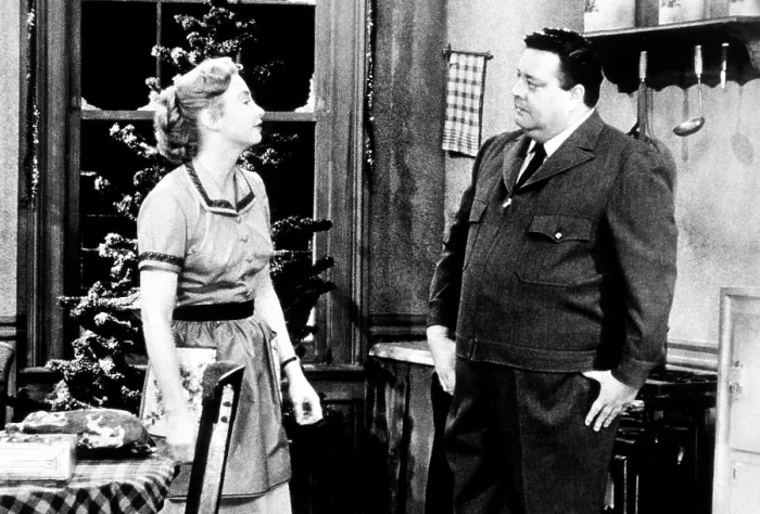 Framed Print : THE HONEYMOONERS, from left, Audrey Meadows, Jackie Gleason, Twas The Night Before Christmas (aired December 24, 1955), 1955-56