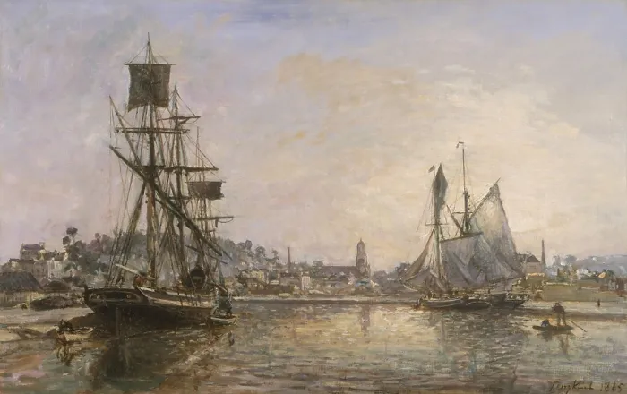 Framed Print : Honfleur, by Johan Barthold Jongkind, 1865, French impressionist painting, oil on canvas Framed Print : Honfleur, by Johan Barthold Jongkind, 1865, French impressionist painting, oil on canvas