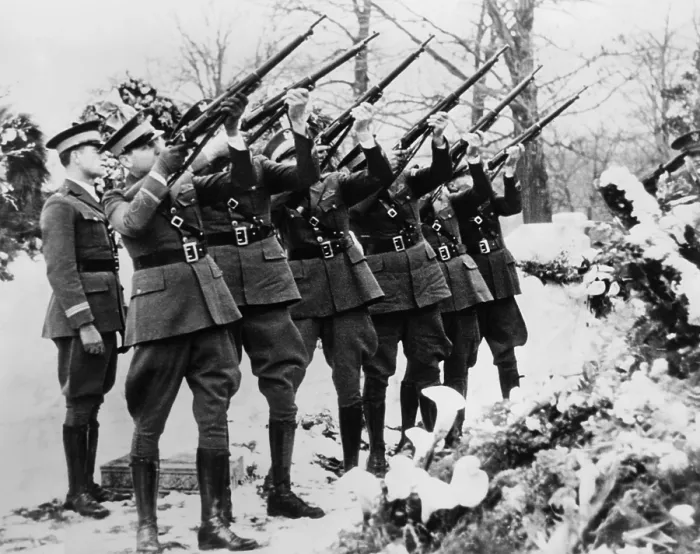 Framed Print : Six honor guards firing salute at the burial of Brigadier General William Mitchell. Feb. 23, 1936, Milwaukee, Wisconsin. (BSLOC_2015_14_110)