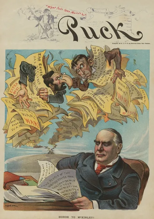 Framed Print : HONOR TO MCKINLEY! Political cartoon from Puck Magazine, Mar. 23, 1898