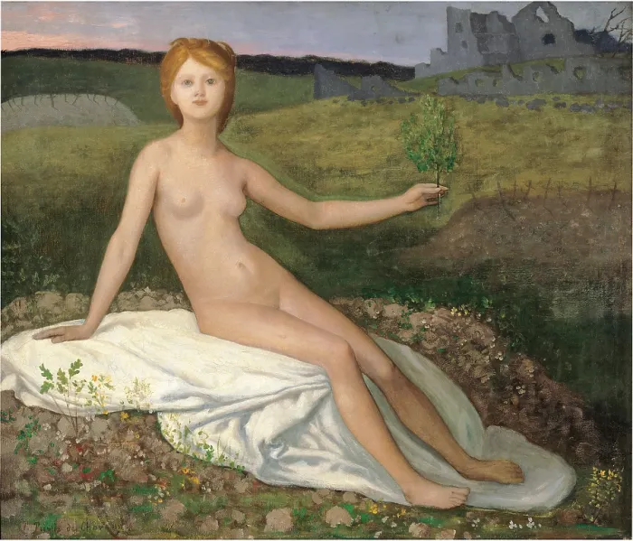 Framed Print : Hope, by Pierre Puvis de Chavannes, 1872 about, 19th Century, oil on canvas, cm 70 x 82 - France, Ile de France, Paris, Muse dOrsay, INV20117. All