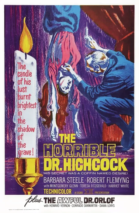Framed Print : THE HORRIBLE DR. HICHCOCK, (aka L'ORRIBILE DEL DR. HICHCOCK), US poster art, 1962; double bill: THE AWFUL DR. ORLOF, 1962 Framed Print : THE HORRIBLE DR. HICHCOCK, (aka L'ORRIBILE DEL DR. HICHCOCK), US poster art, 1962; double bill: THE AWFUL DR. ORLOF, 1962