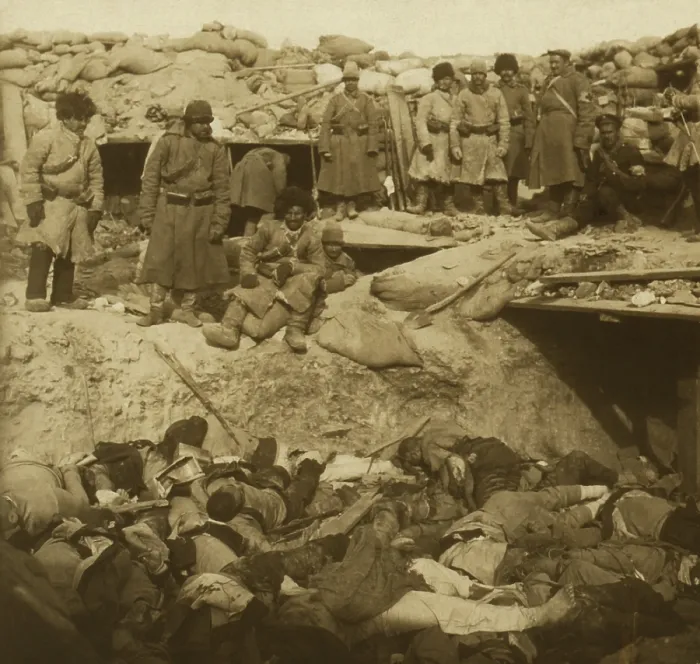 Framed Print : The horrors of modern war! A trench filled with Japanese dead -- in a Russian fort, Port Arthur, was the 1904 caption for this image Framed Print : The horrors of modern war! A trench filled with Japanese dead -- in a Russian fort, Port Arthur, was the 1904 caption for this image