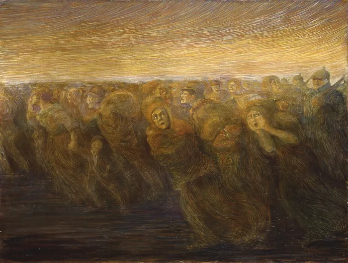 Framed Print : Horrors of War - Exodus, by Gaetano Previati, 1917 - 1918, 20th Century, oil on canvas - Private collection. Whole artwork view