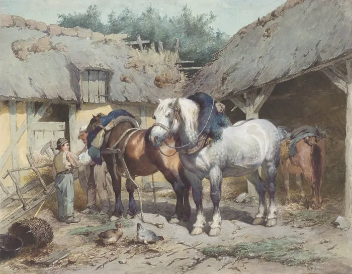 Framed Print : Horses at a Stable, by Wouter Verschuur, c. 1870-1900, Dutch painting, watercolor on paper Framed Print : Horses at a Stable, by Wouter Verschuur, c. 1870-1900, Dutch painting, watercolor on paper
