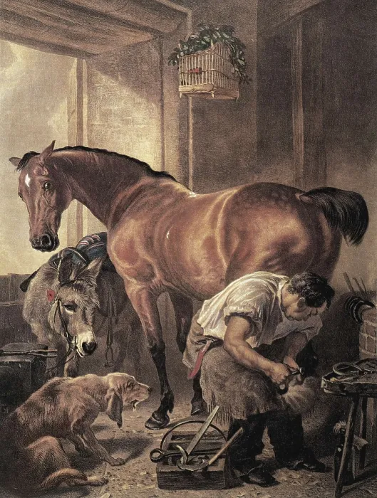 Framed Print : Horseshoer. Coloured engraving (19th c.). AISA / Everett Collection**US SALES ONLY**