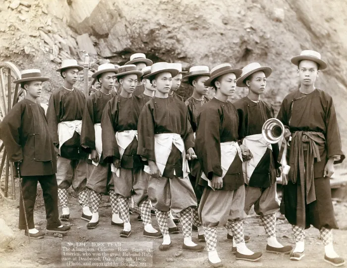 Framed Print : Hose team. The champion Chinese Hose Team of America, who won the great Hub-and-Hub race at Deadwood, Dakota Territory. photo by John C. Grabill, July 4th, 1888