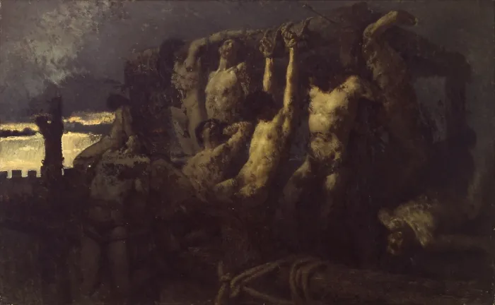 Framed Print : The Hostages of Crema (Gli ostaggi di Crema), by Gaetano Previati, 1879, 19th Century, oil on canvas, 138 x 225 cm - Italy, Lombardy, Milan, Brera Art Gallery. Whole artwork view Framed Print : The Hostages of Crema (Gli ostaggi di Crema), by Gaetano Previati, 1879, 19th Century, oil on canvas, 138 x 225 cm - Italy, Lombardy, Milan, Brera Art Gallery. Whole artwork view
