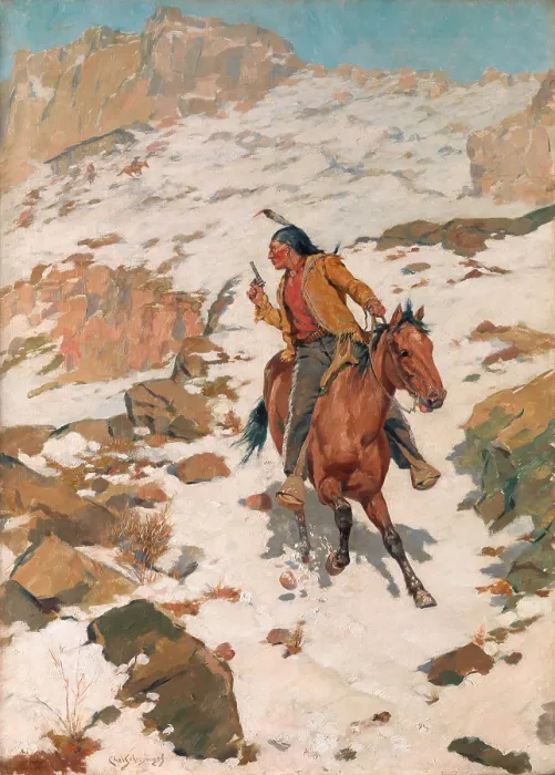 Framed Print : IN HOT PURSUIT, by Charles Schreyvogel, c. 1900-09 American painting, oil on canvas