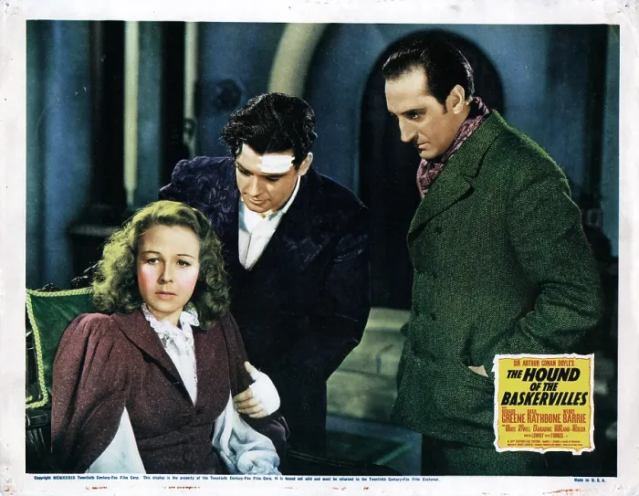 Framed Print : THE HOUND OF THE BASKERVILLES, from left, Wendy Barrie, Richard Greene, Basil Rathbone, 1939, TM and copyright 20th Century Fox Film Corp