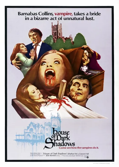 Framed Print : HOUSE OF DARK SHADOWS, Nancy Barrett (center), Nancy Barrett (bottom left), Jonathan Frid (top center, left), Jonathan Frid (lower right), Kathryn Leigh Scott (top left), 1970