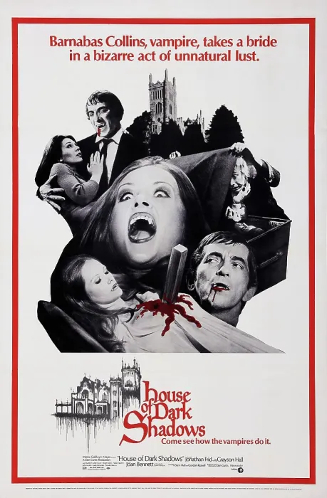 Framed Print : HOUSE OF DARK SHADOWS, US poster art, center and bottom left: Nancy Barrett; top left and bottom right: Jonathan Frid, 1970