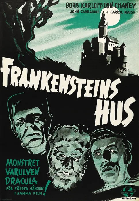 Framed Print : HOUSE OF FRANKENSTEIN, (aka FRANKENSTEIN'S HUS), from left: Glenn Strange, Lon Chaney Jr. John Carradine, 1944