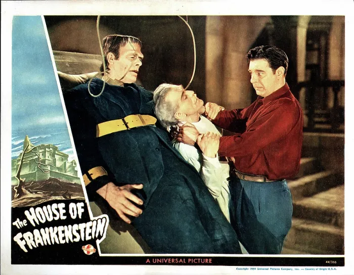 Framed Print : HOUSE OF FRANKENSTEIN, from left: Glenn Strange, Boris Karloff, Lon Chaney Jr. 1944 Framed Print : HOUSE OF FRANKENSTEIN, from left: Glenn Strange, Boris Karloff, Lon Chaney Jr. 1944