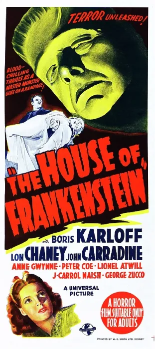 Framed Print : HOUSE OF FRANKENSTEIN, US poster art, from top: Boris Karloff, bottom: Anne Gwynne, 1944