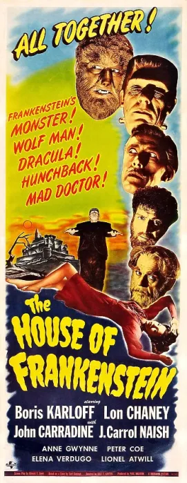 Framed Print : HOUSE OF FRANKENSTEIN, right from top: Lon Chaney Jr. Glenn Strange, John Carradine, J