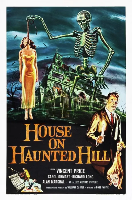 Framed Print : HOUSE ON HAUNTED HILL, alternate poster art for Vincent Price classic, 1959